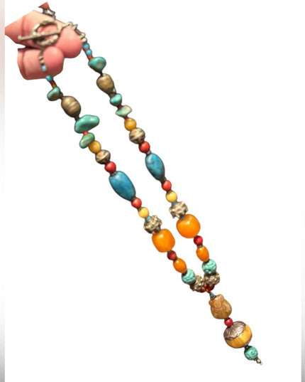 Vintage Bohemian Trader bead  Necklace with Turquois and Orange beads Buddah