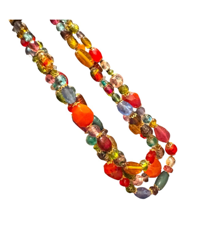 Vintage glass italian bead stone fruit salad Colorful Multi-Strand Necklace