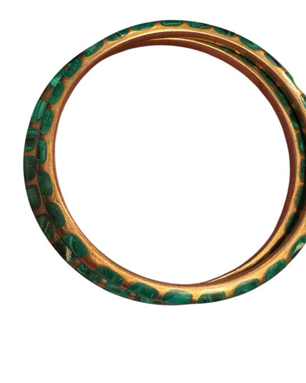 Vintage Set Gold and Green Makachite Mosaic Patterned Bangles