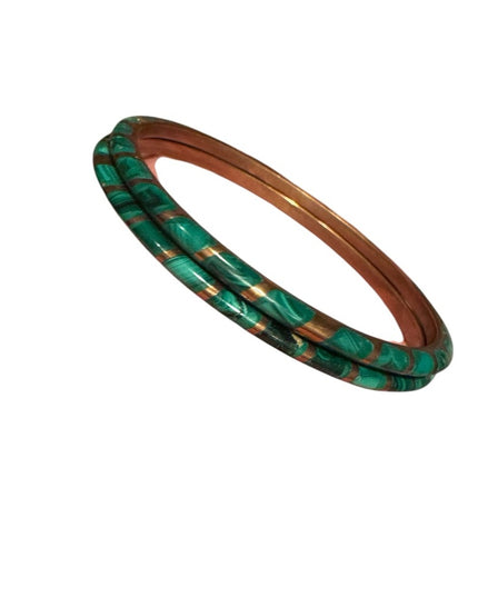 Vintage Set Gold and Green Makachite Mosaic Patterned Bangles