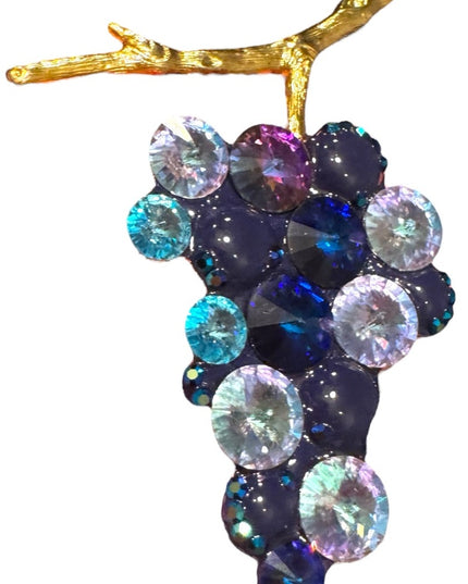 Vintage Purple blue clear crystal Grape Brooch with Gold plt Stem