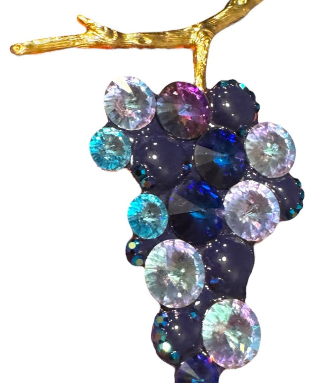 Vintage Purple blue clear crystal Grape Brooch with Gold plt Stem