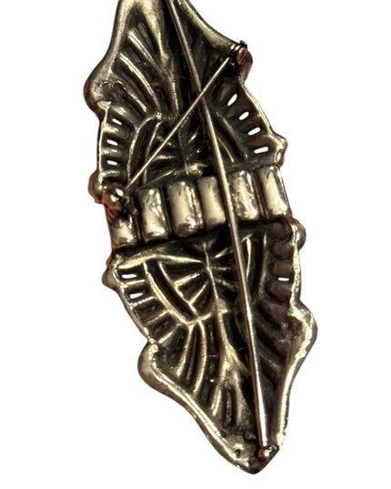 Vintage Silver and Black Art Deco inspired silver large rhinestone  Brooch