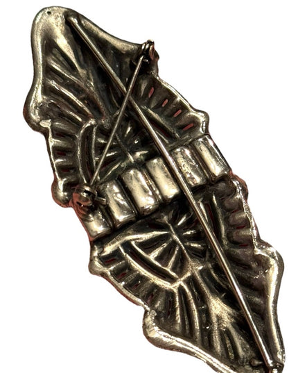 Vintage Silver and Black Art Deco inspired silver large rhinestone  Brooch