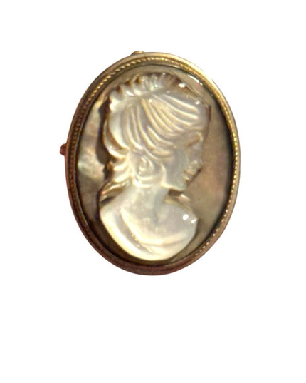Vintage 800 MOP Carved Mother of pearl  Cameo Brooch silver trim