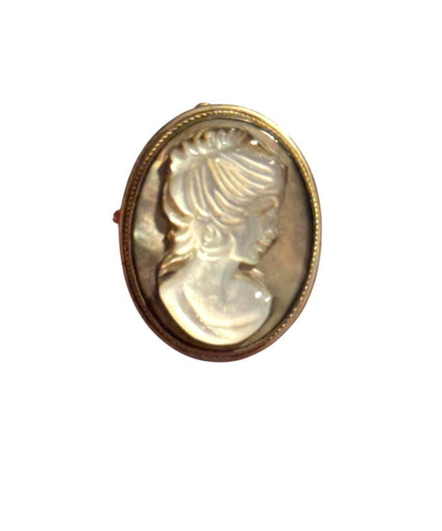 Vintage 800 MOP Carved Mother of pearl  Cameo Brooch silver trim