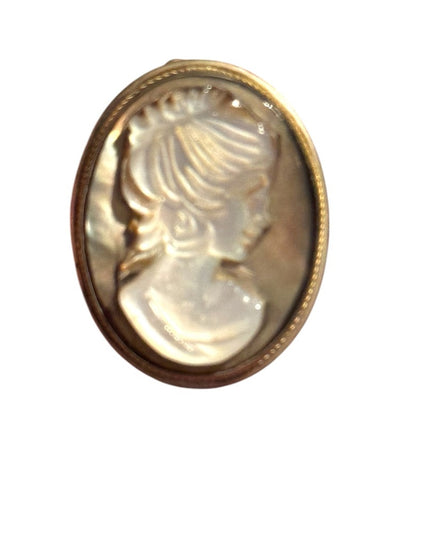 Vintage 800 MOP Carved Mother of pearl  Cameo Brooch silver trim