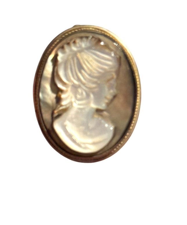 Vintage 800 MOP Carved Mother of pearl  Cameo Brooch silver trim