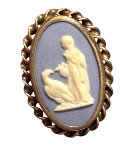 Vintage  Wedgewood Blue angel sterling Rainbow Cameo Earrings with twisted trim