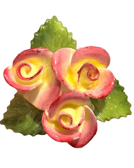 Vintage Ceramic Rose Brooch - Pink and Yellow England Floral