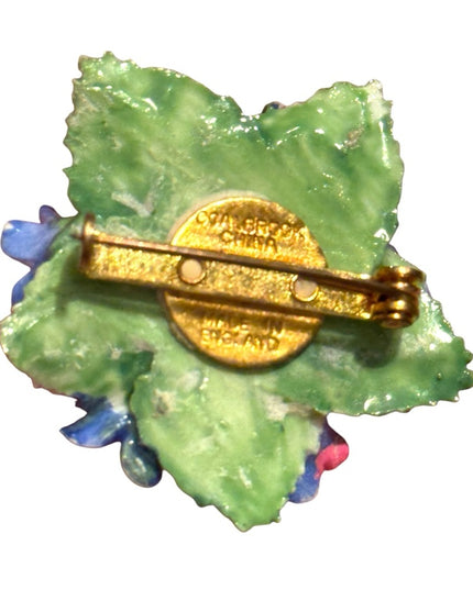 Floral Brooch with Blue and Pink Flowers Vintage England Floral
