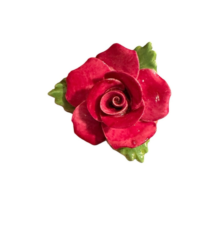 Vintage Ceramic Red Rose Brooch