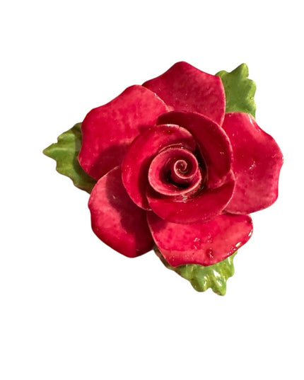 Vintage Ceramic Red Rose Brooch