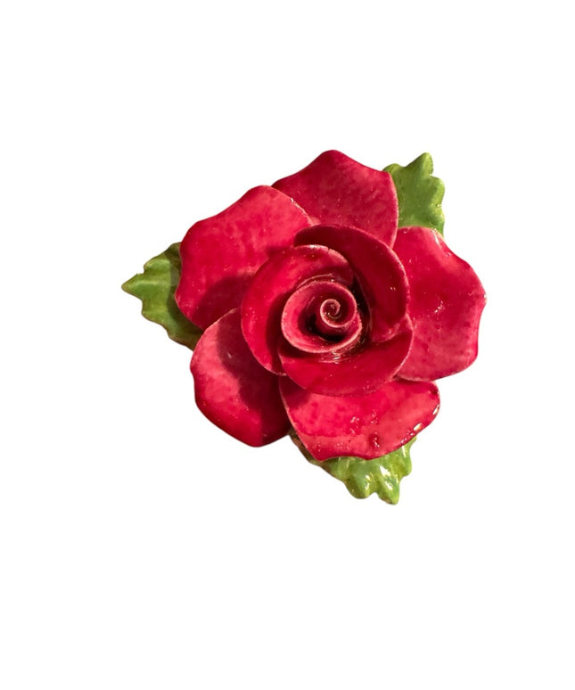 Vintage Ceramic Red Rose Brooch