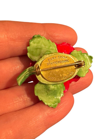 Vintage Ceramic Red Rose Brooch
