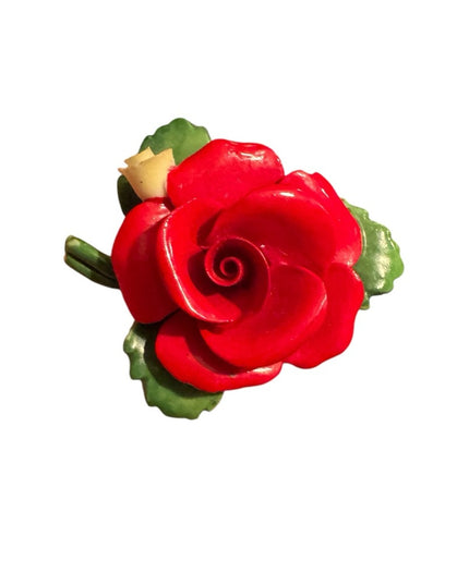 Vintage Ceramic Red Rose Brooch