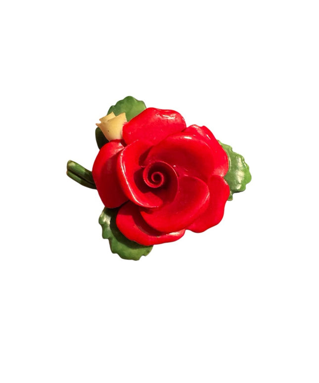 Vintage Ceramic Red Rose Brooch