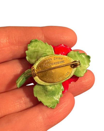 Vintage Ceramic Red Rose Brooch