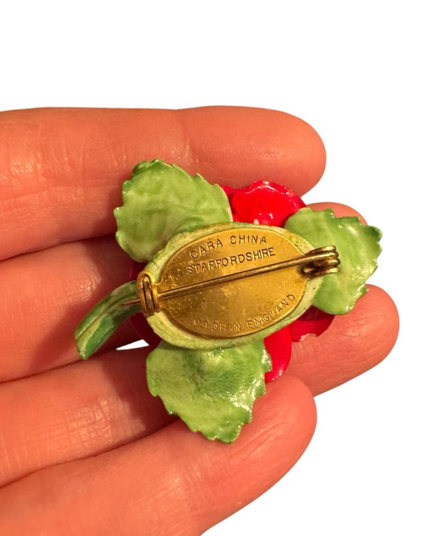 Vintage Ceramic Red Rose Brooch
