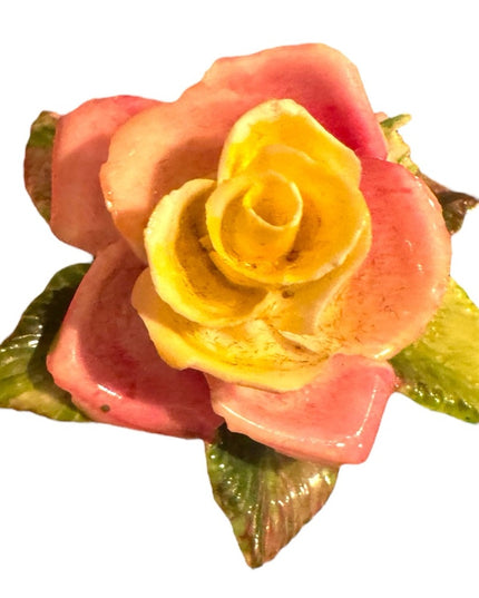 Vintage Ceramic Rose Brooch - Pink and Yellow
