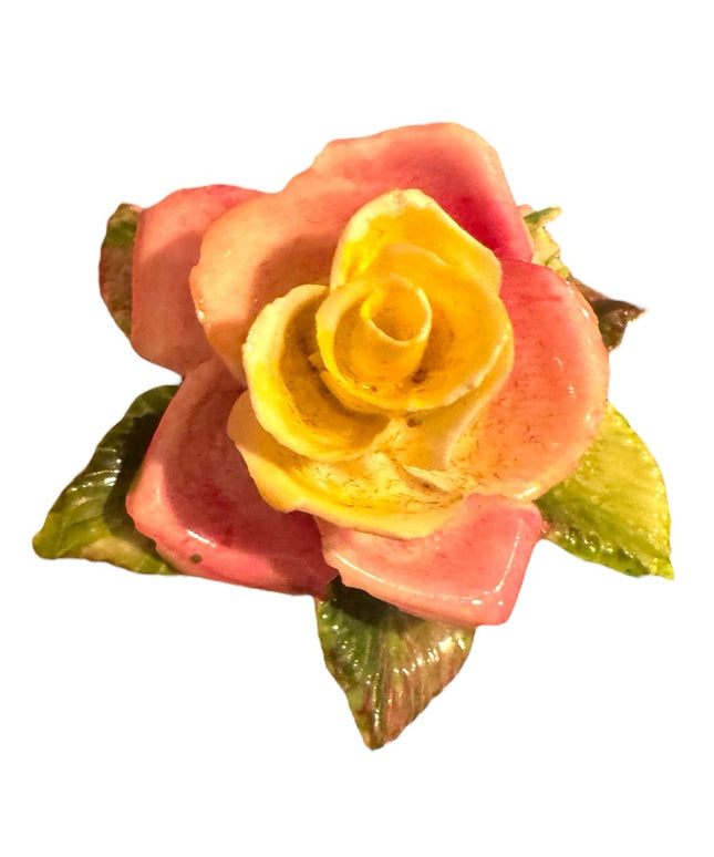 Vintage Ceramic Rose Brooch - Pink and Yellow