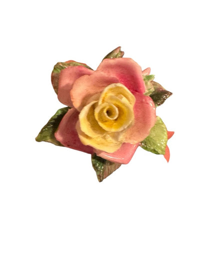 Vintage Ceramic Rose Brooch - Pink and Yellow