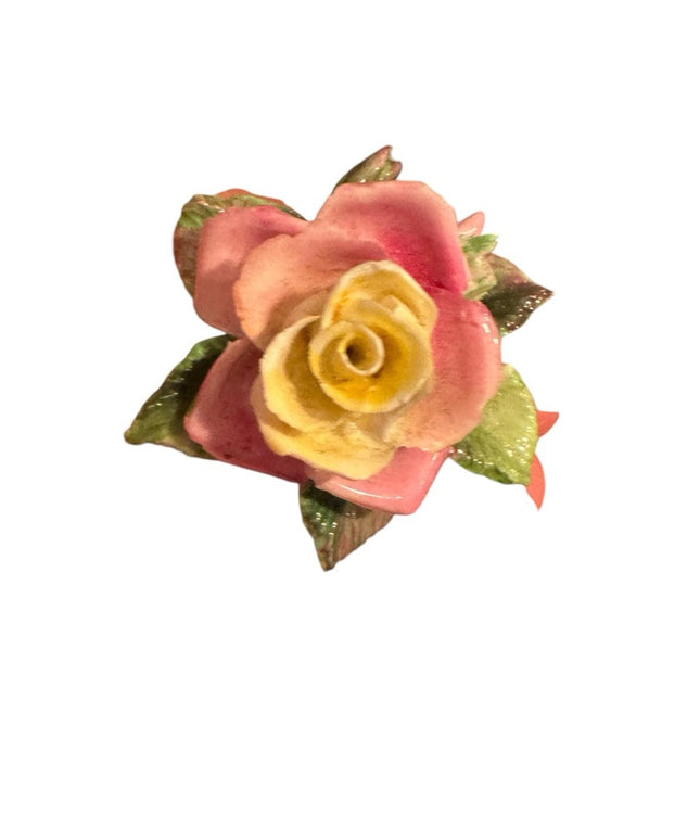 Vintage Ceramic Rose Brooch - Pink and Yellow
