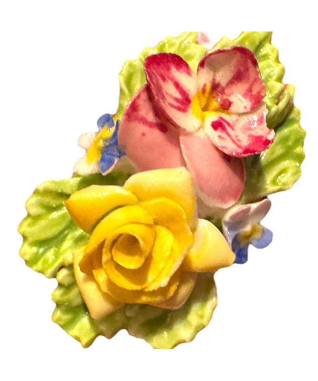 Floral Ceramic Brooch with Pink and Yellow Flowers