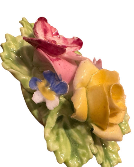 Floral Ceramic Brooch with Pink and Yellow Flowers