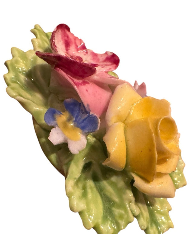 Floral Ceramic Brooch with Pink and Yellow Flowers