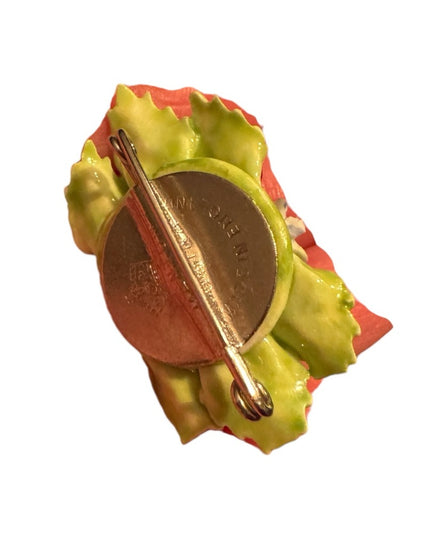 Floral Ceramic Brooch with Pink and Yellow Flowers