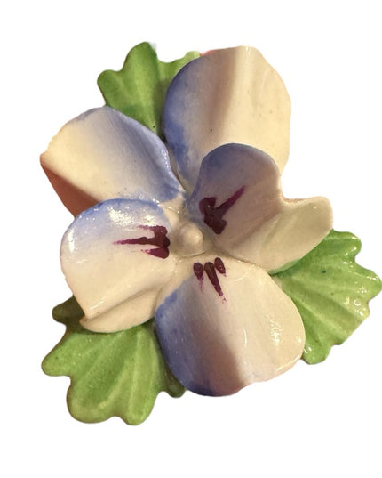 Vintage Floral Ceramic Brooch with Blue and Green Accents