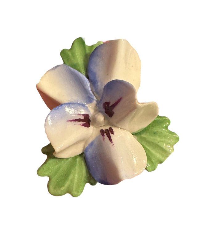 Vintage Floral Ceramic Brooch with Blue and Green Accents