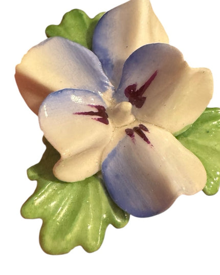 Vintage Floral Ceramic Brooch with Blue and Green Accents