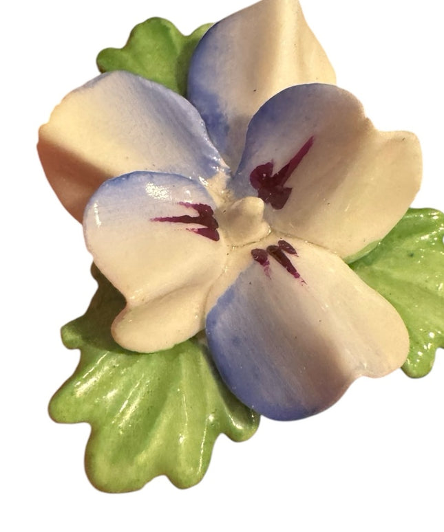 Vintage Floral Ceramic Brooch with Blue and Green Accents