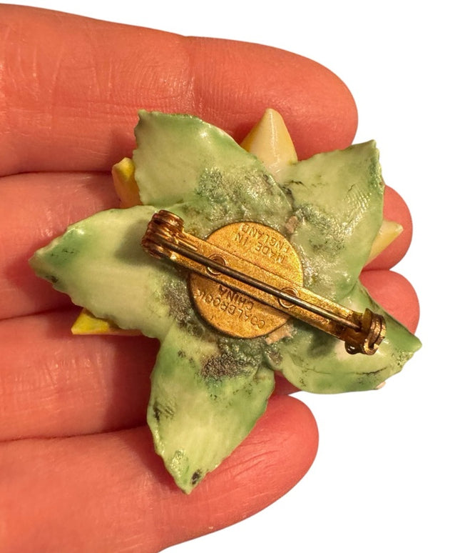 Vintage Ceramic Flower Brooch - Yellow and Red