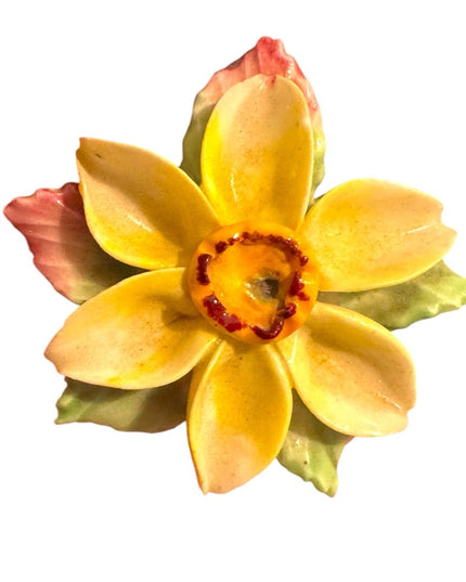 Vintage Ceramic Flower Brooch - Yellow and Red
