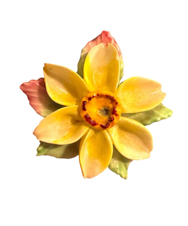 Vintage Ceramic Flower Brooch - Yellow and Red