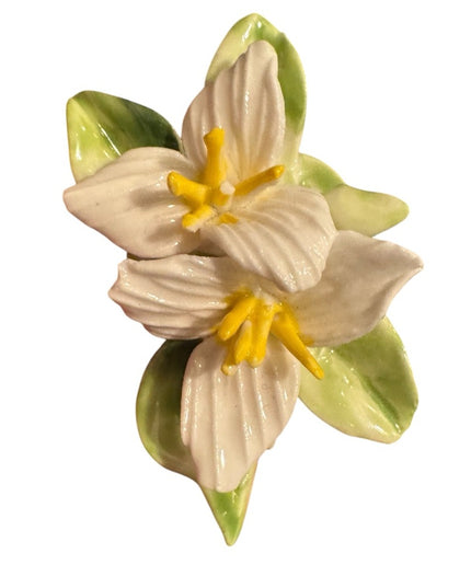 Vintage Floral Ceramic Brooch with Yellow and Green Accents