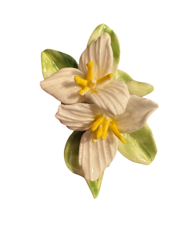 Vintage Floral Ceramic Brooch with Yellow and Green Accents