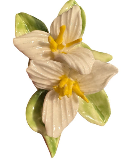 Vintage Floral Ceramic Brooch with Yellow and Green Accents