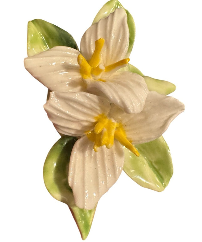 Vintage Floral Ceramic Brooch with Yellow and Green Accents