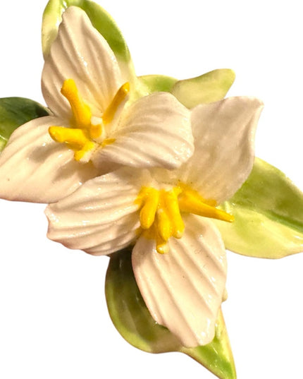 Vintage Floral Ceramic Brooch with Yellow and Green Accents