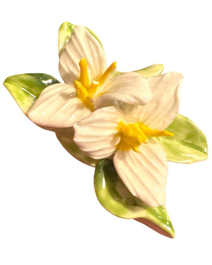 Vintage Floral Ceramic Brooch with Yellow and Green Accents