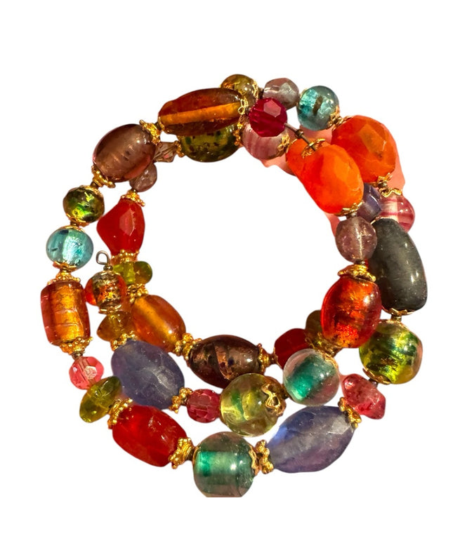 Vintage glass italian bead stone fruit salad Colorful expanding bracelet