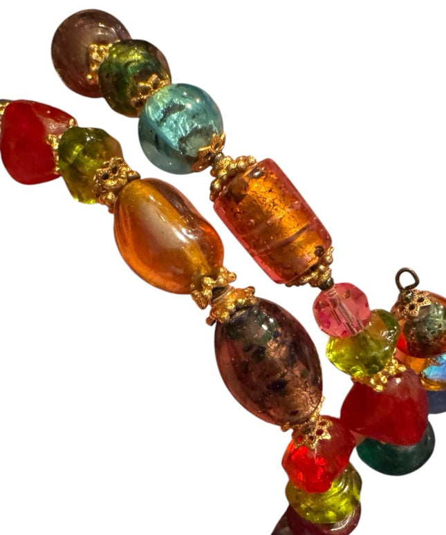 Vintage glass italian bead stone fruit salad Colorful expanding bracelet