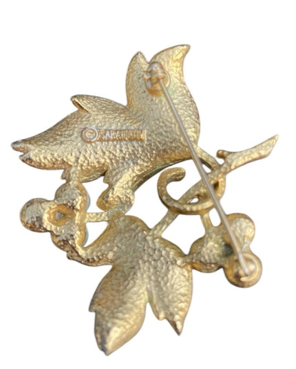 Vintage Sarah Coventry Gold Leaf Brooch with white enamel leaves w Blue Berries