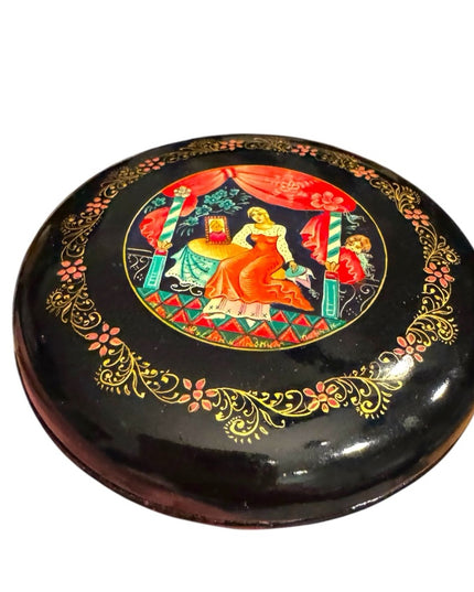 1950's Vintage Mstera Art USSR Wooden Lacquer Box Hand Painted Palekh Signed