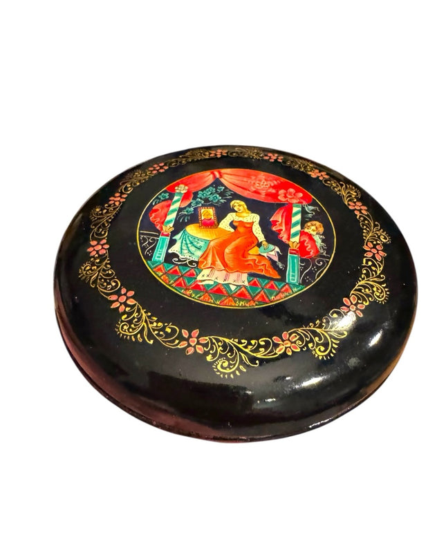 1950's Vintage Mstera Art USSR Wooden Lacquer Box Hand Painted Palekh Signed
