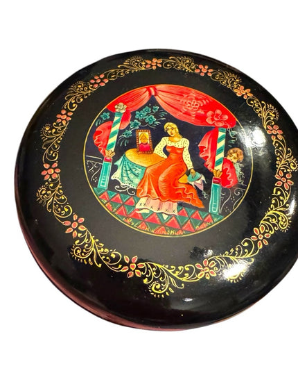 1950's Vintage Mstera Art USSR Wooden Lacquer Box Hand Painted Palekh Signed